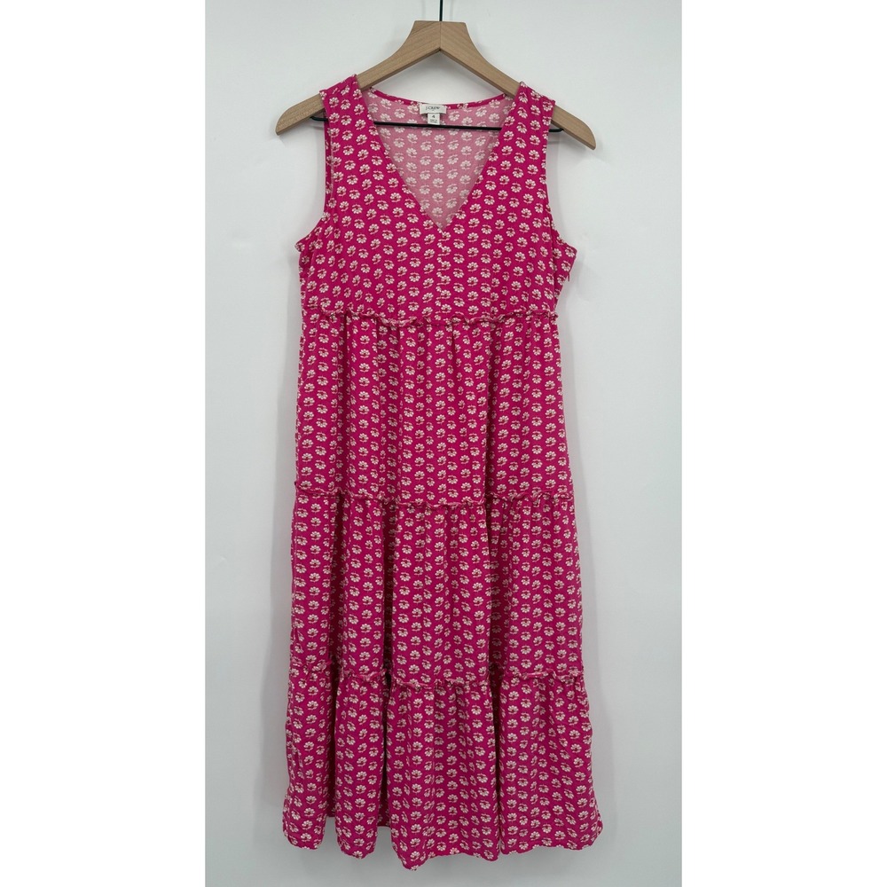 J Crew Dress Womens 4 Pink Floral Tiered Sleeveless‎ V-Neck Midi Viscose Casual